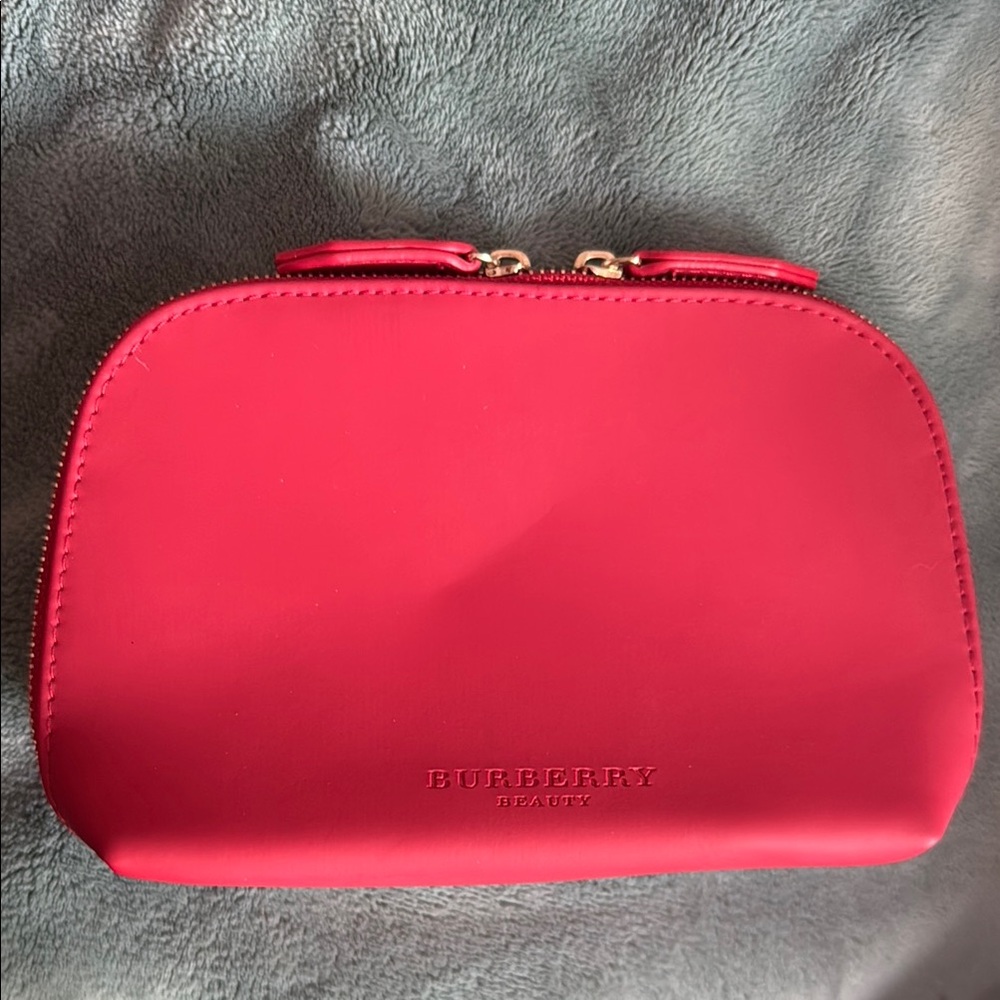 Burberry Red Cosmetic Case with Gold Zipper